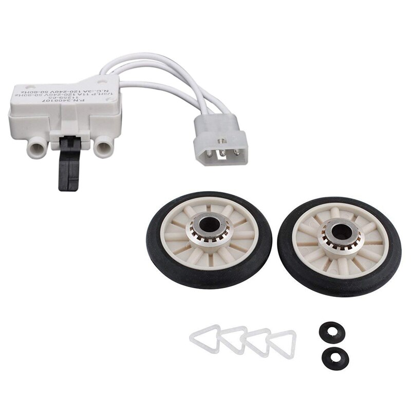 1 pièces interrupteur de porte de sèche-linge et 2 pièces 349241T Kit de rouleau de tambour de sèche-linge pour Whirlpool Kenmore Sears