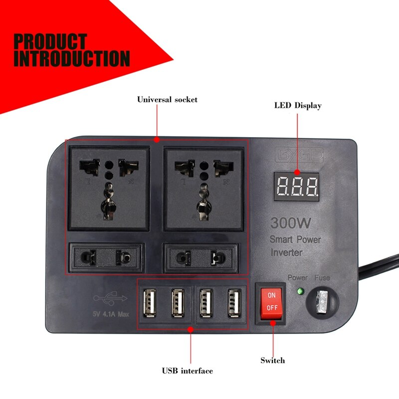 300W Auto Omvormer Dc 12V Naar Ac 220V Auto Aansteker Adapter Converter Splitter 4 Usb Lader snel Opladen