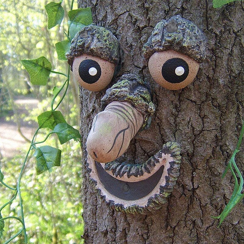 Funny Old Man Tree Face Hugger Garden Art Outdoor Tree Amusing Old Man Face Sculpture Whimsical Tree Face Garden Decoration: H
