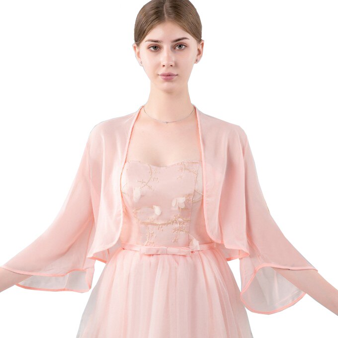 Champagner verrotten schwarz rosa grau Hochzeit Jacken wickelt Chiffon zucken Braut Bolero Jacke Mantel 3/4 Länge kappe Hülse Frauen Belero
