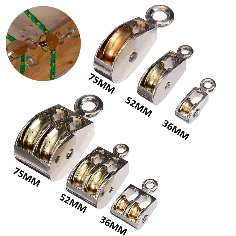 Dubbele / enkele wiel roterende vaste katrol metalen hefwerktuig touw hangende hefwiel schijf tuigage zinklegering 36mm/52mm/75mm