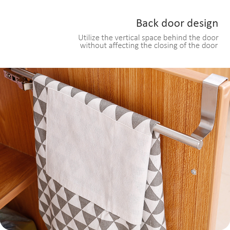 Over Door Stainless Steel Single-bar Towel Rack Bathroom Kitchen Non-perforated Towel Rail Rag Rack Shelf Hanger Hanger