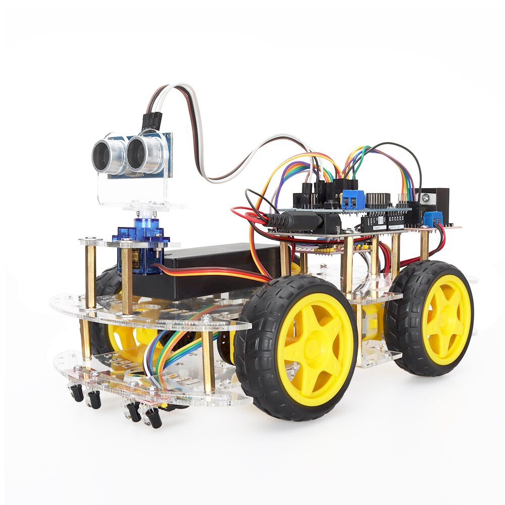 4WD Smart Robot Car Kit For Arduino UNO R3 Project with Ultrasonic Module DIY Programmable STEM Robotics Toys Complete Set Kits