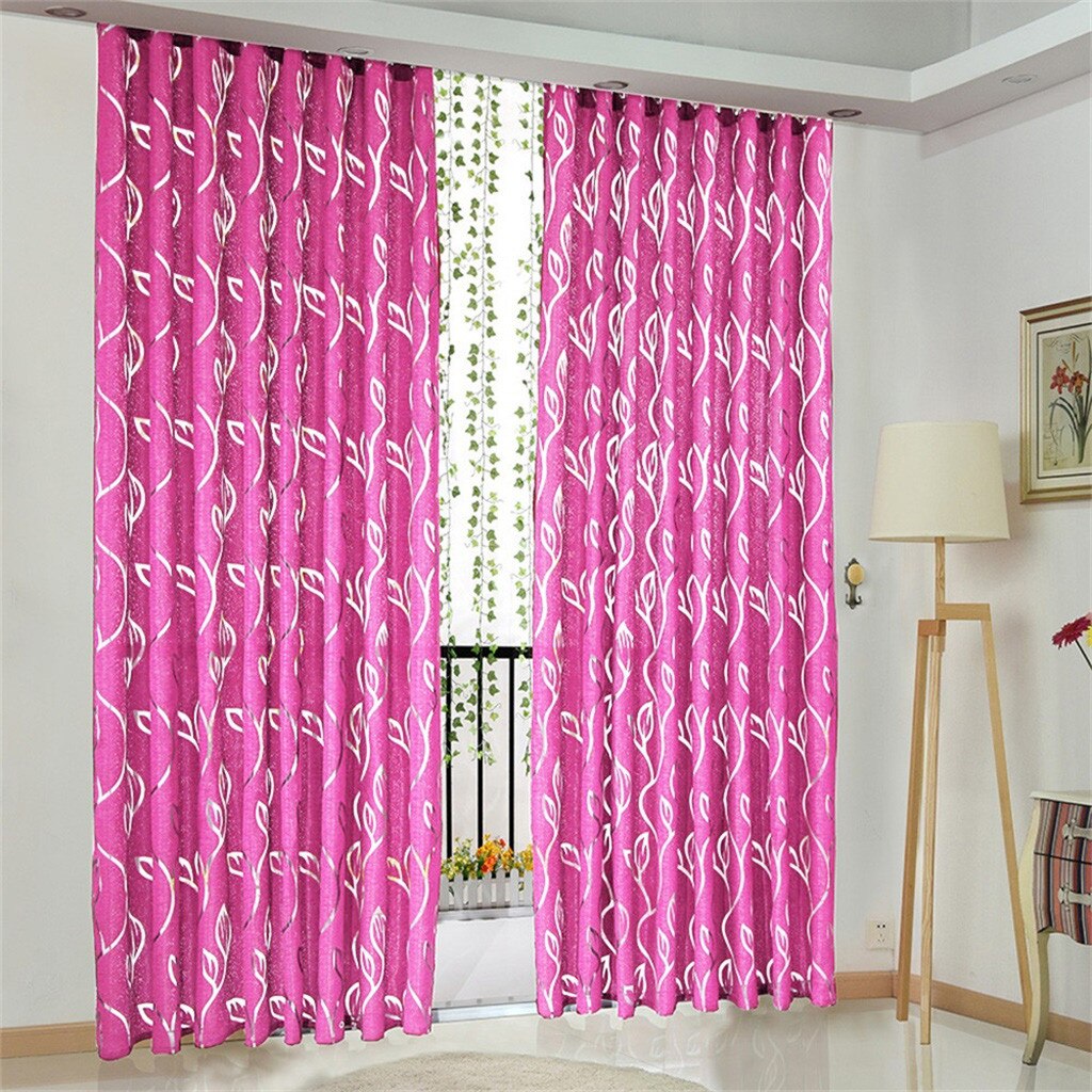 1 Pcs Vines Leaves Tulle Door Window Curtain 100x130cm Drape Panel Sheer Scarf Valances Fly Curtain For Door Beads #LR1: Hot Pink