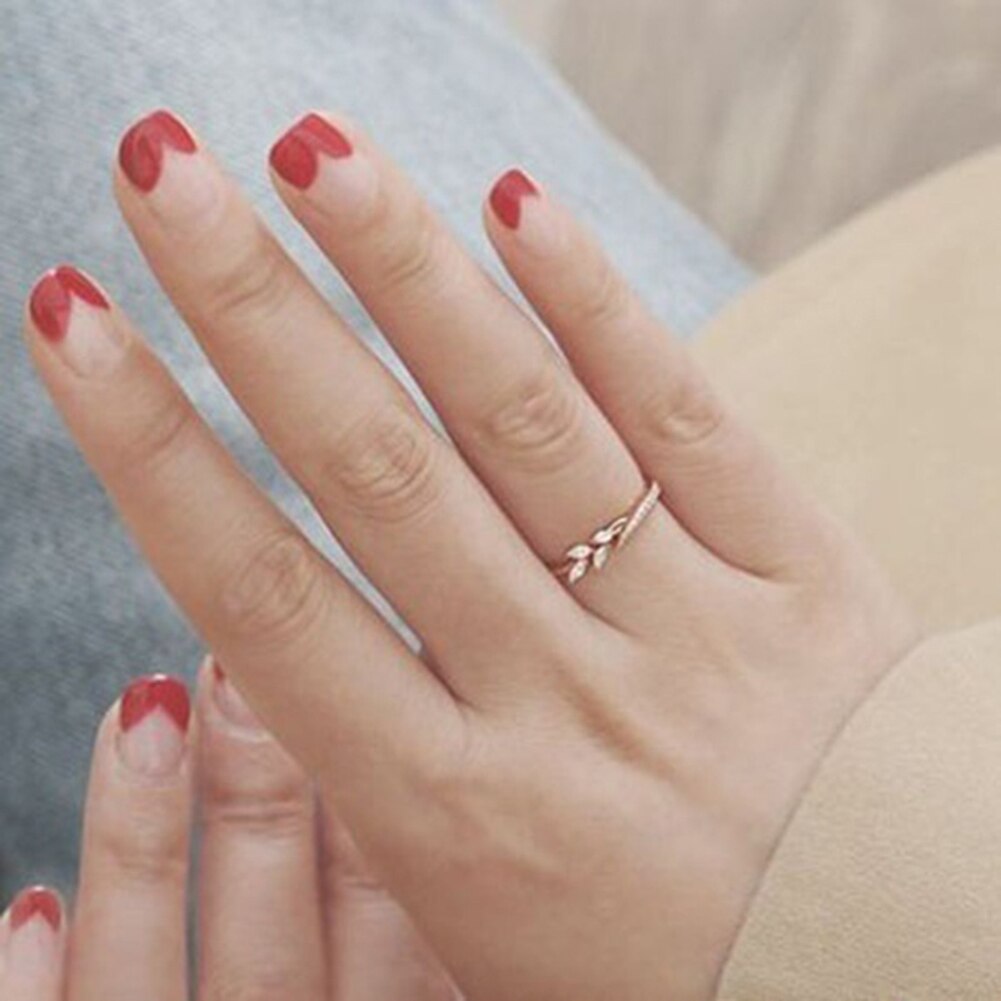 Floral de las mujeres, anillos de hojas Rosa anillo de Color dorado de diamantes de imitación boda anillo de compromiso dedo nudillo de la joyería de Boho