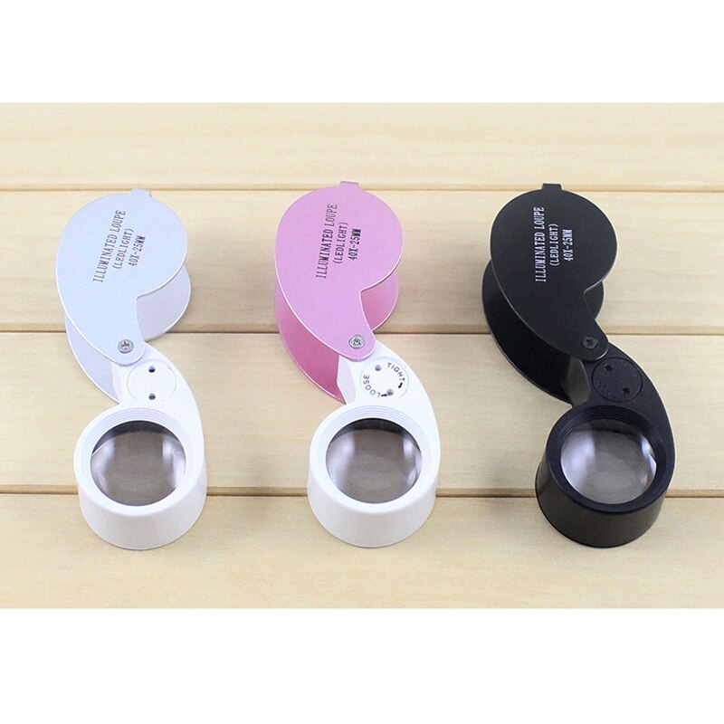 40X Jewelers Loupe Folding Pocket Magnifier 2 LED Magnifier Handheld Portable Magnifying Glass with Light Diamond Stamp Lupa