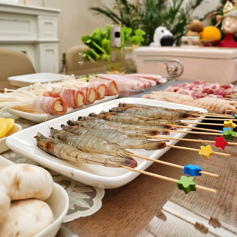 100pz stuzzicadenti decorativi a forma di stella Bastoncini di bambù per cocktail Bastoncini di frutta usa e getta 12cm Decorazione colorata per buffet di cibo Decorazione da tavola per feste