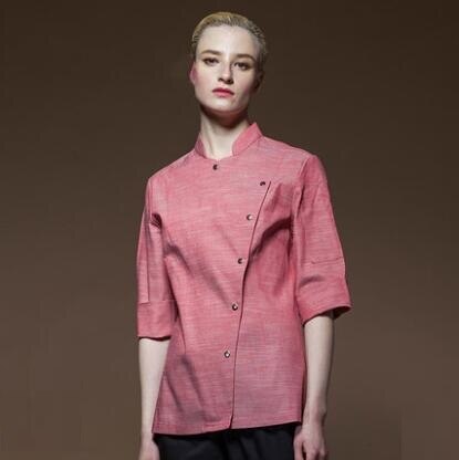 Restaurant Hotel Kicthcen Man Woman Long-sleeve Chef Jacket Summer chaquetas de co Broadcloth Chef Uniforms,83: woman in pink / XL