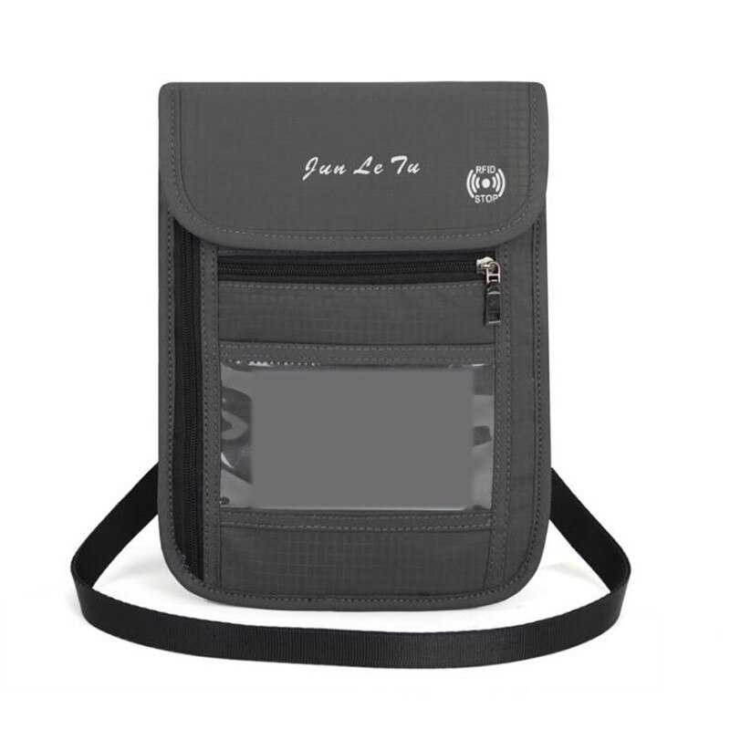 Multifunctionele reistas schoudertas documententas beschermhoes portemonnee etui voor unisex mini crossbody tas: Donkergrijs