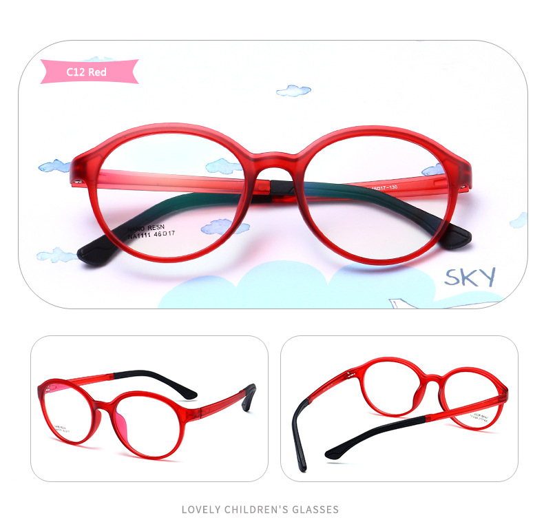 TR90 Silicone Flexible Kids Eyeglasses Frames Boy Girl Cute Optical Myopia Clear Brand Children Glasses Frame Matte Spectacle: C12 Red