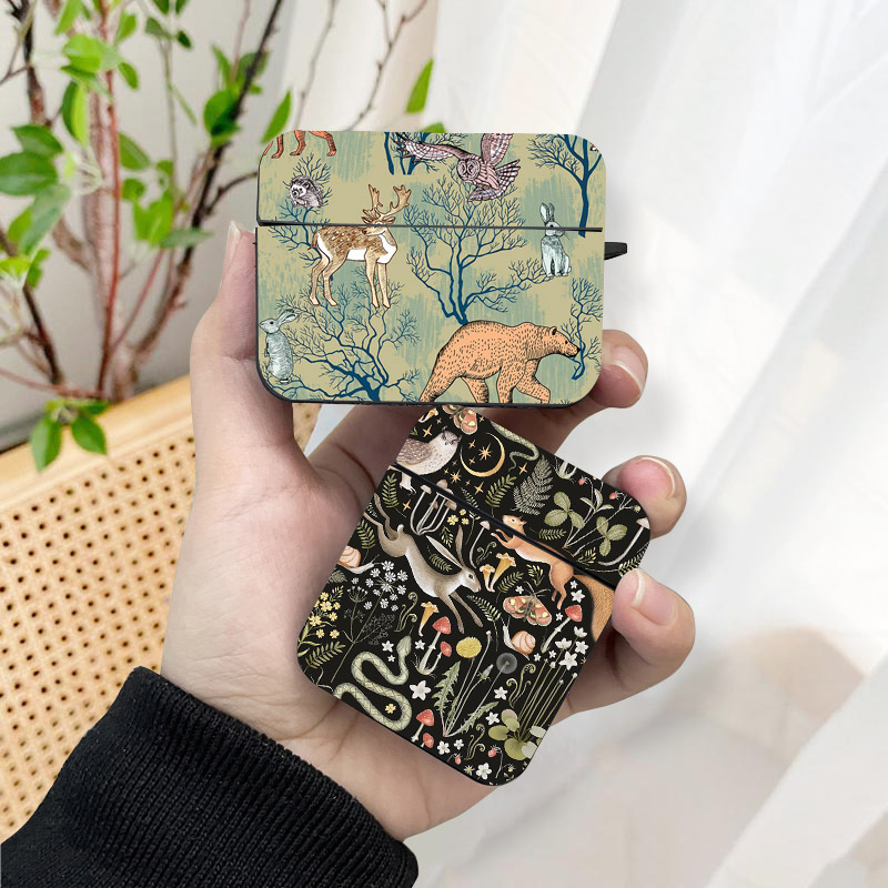 Étui AirPods 1, 2, 3, Pro 2, noir, animal, floral, étui pour écouteurs Bluetooth sans fil Apple