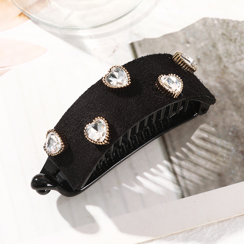 Retro Rhinestone Flocking Hair Clip Women's Back Of The Head Duckbill Clip Accessory Headband Hair Clip Hair Accessories: Pink