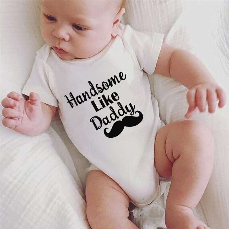 Coton bébé barboteuse beau comme papa été -né à manches courtes combinaison infantile garçons drôle combishort enfant en bas âge vêtements