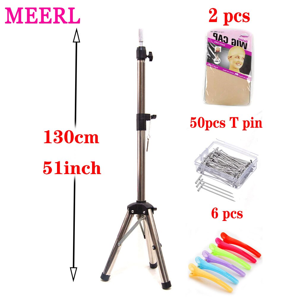 Regulowany stojak na perukę statyw głowa manekina stojak na kosmetologię trening fryzjerski z czepek na perukę, t-szpilki, klipsy, torba robić przenoszenia: 130cm srebro