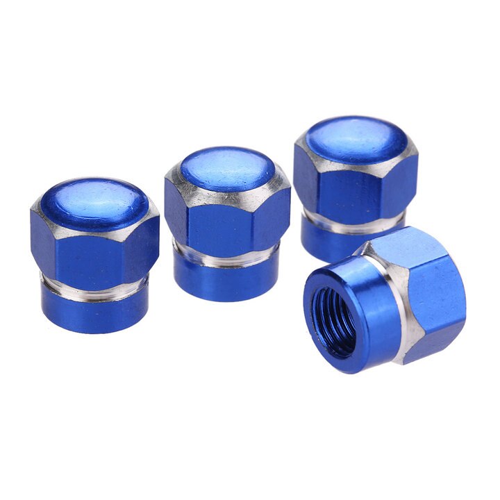 4 stuks aluminium auto wiel band ventieldopjes stofhoezen auto motorfiets luchtdichte ventieldopjes fiets styling zeshoek: Blauw
