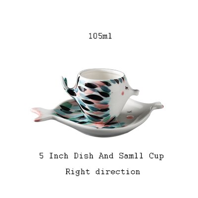 Handmade 3D Fish Shape Ceramic Cup And Saucer Coffee Cup Set Afternoon Black Tea Porcelain Teacup Couple Double Wall Mug: Right 105ml cup set