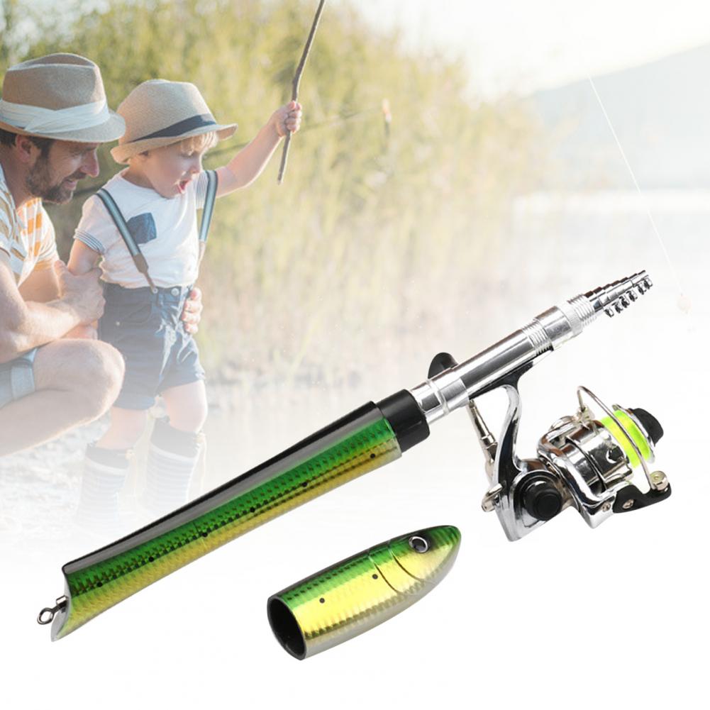 1m Portable Mini Fish Shape Telescopic Fishing Rod Spinning Casting Reel Kits