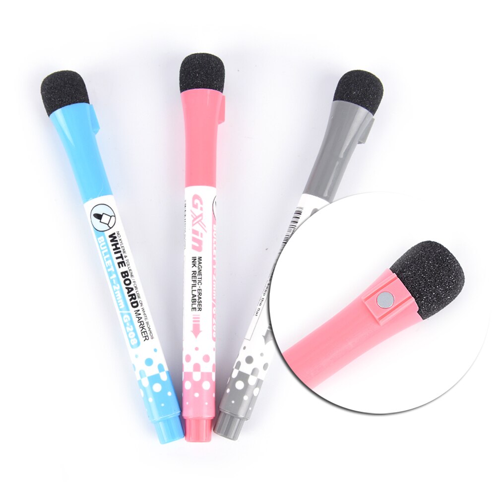1Pcs 3 Kleuren White Board Whiteboard Marker Pen Gum Kunst Mark Pen Olie Pen Creatieve Dubbele Schrijven Vegen Uitwisbaar marker Pen