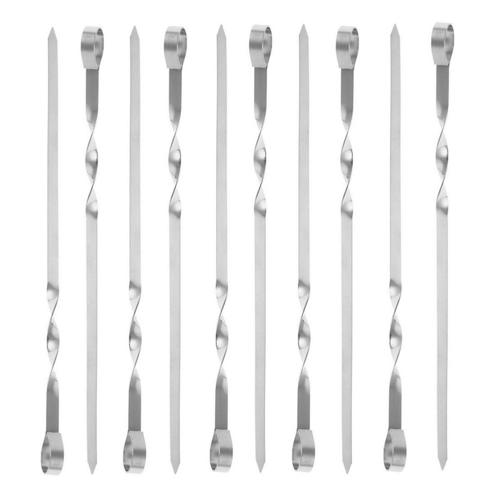 Brochettes plates pour Barbecue en acier inoxydable réutilisables, 10 pièces, aiguilles pour Barbecue, pour Camping en plein air, outils de pique-nique, outils de cuisine