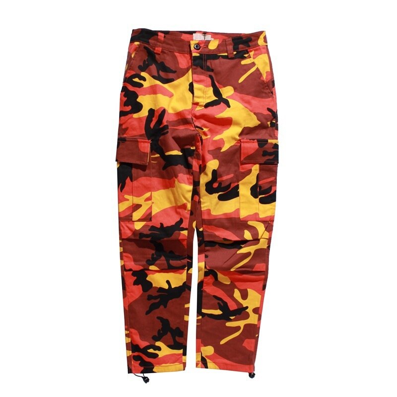 Icpans cargo byxor herr joggingbyxor fullängds bomullsfickor byxa casual orange röd lila rosa camo byxor manliga streetwear byxor: S / 9116 orange