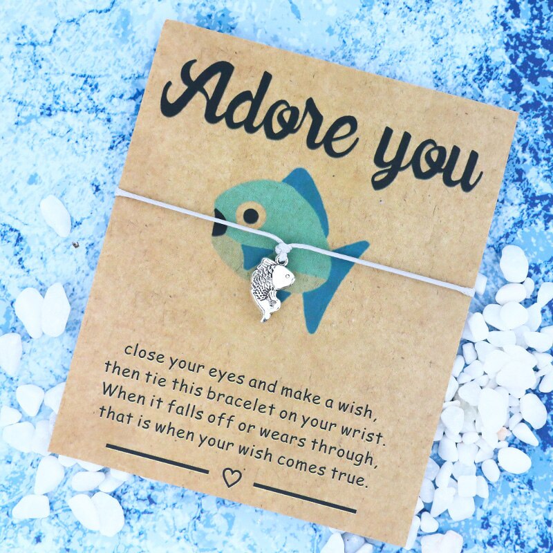 Adore You Fish Wish Bracelet Fish Charm Lucky Wish Bracelet Red String Frienship Bracelets Fish Jewelry Women Men Love Card: Gray