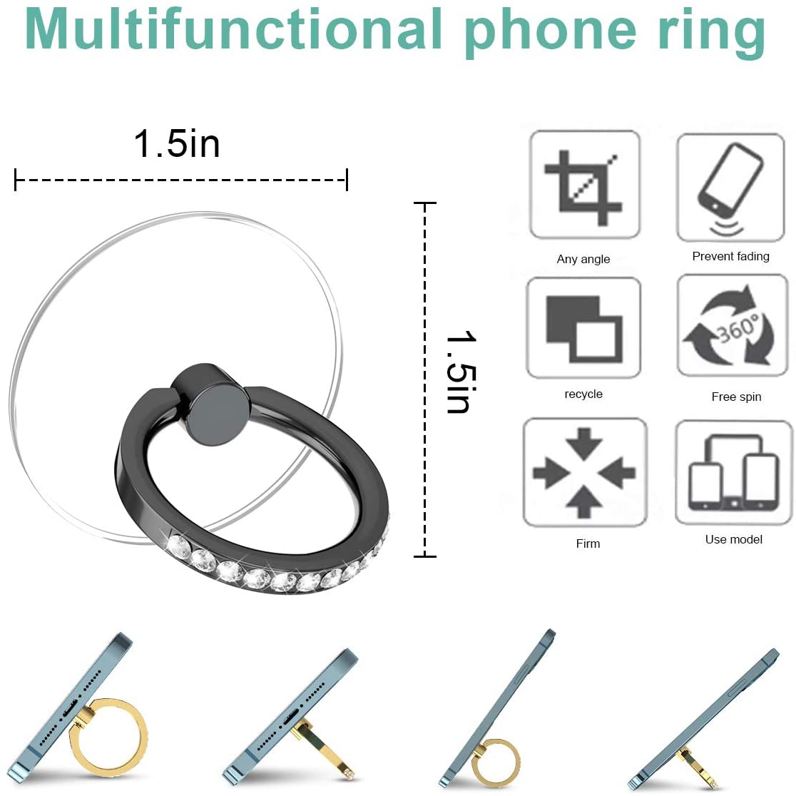 Diamentowy uchwyt na telefon komórkowy stojak przezroczysty uchwyt na palce wyczyść 360 ° stopni obrót Kickstand kompatybilny iphone