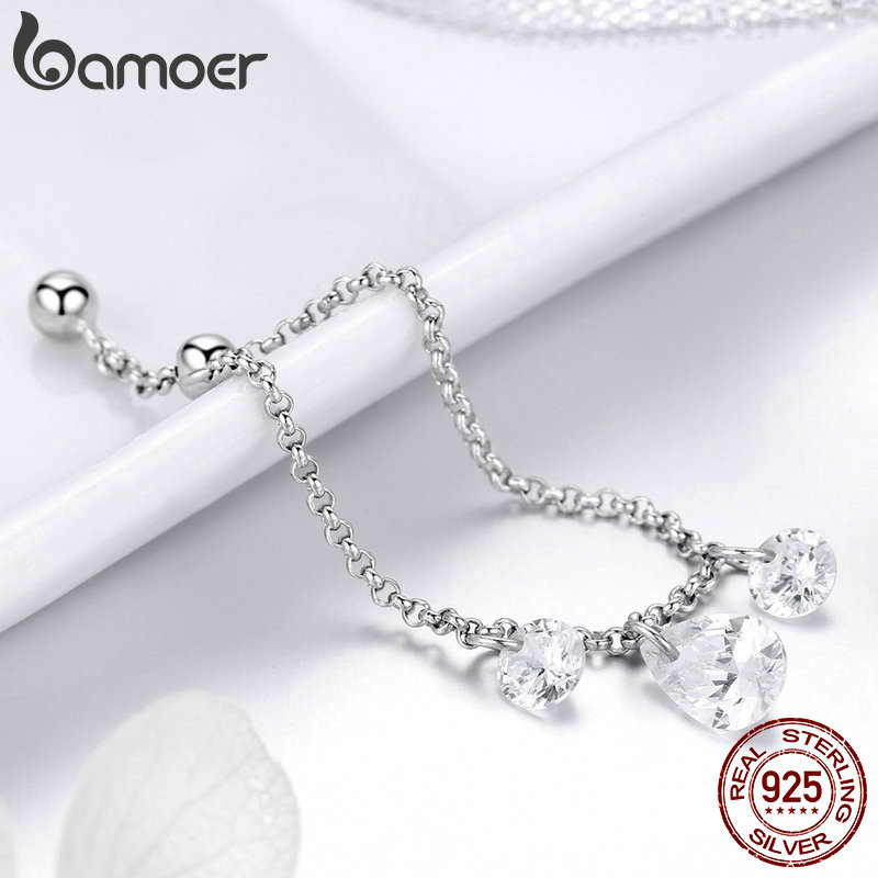 Bamoer 100% 925 prata esterlina luminosa zircão cúbico corrente anéis de dedo para o casamento feminino jóias scr485