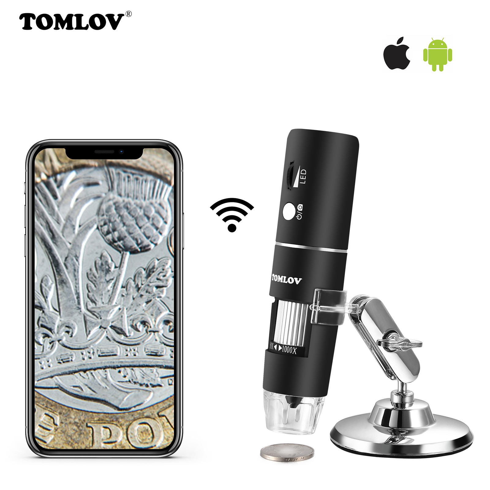 WiFi Digital Microscope 1000X Magnifier Mini Pocket Handheld USB Microscopes Camera 1080P 8Led Magnifier For Smart Phone Repair