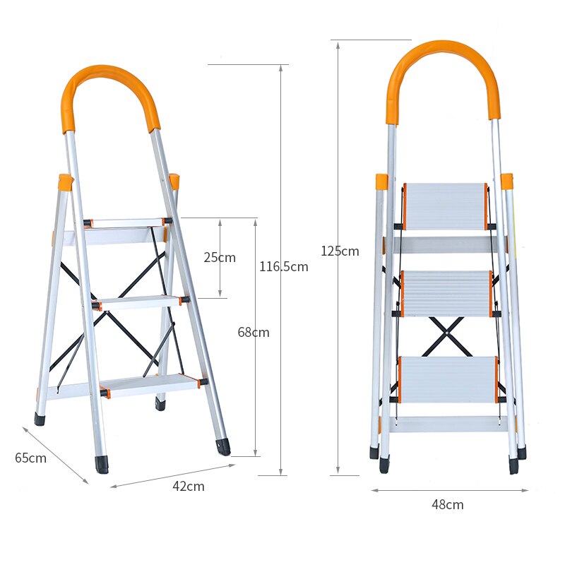 Aluminum Alloy Household Ladder Thickened Step Ladder Folding Escalator Stairs Stainless Steel Herringbone Stepladder DG003A: White