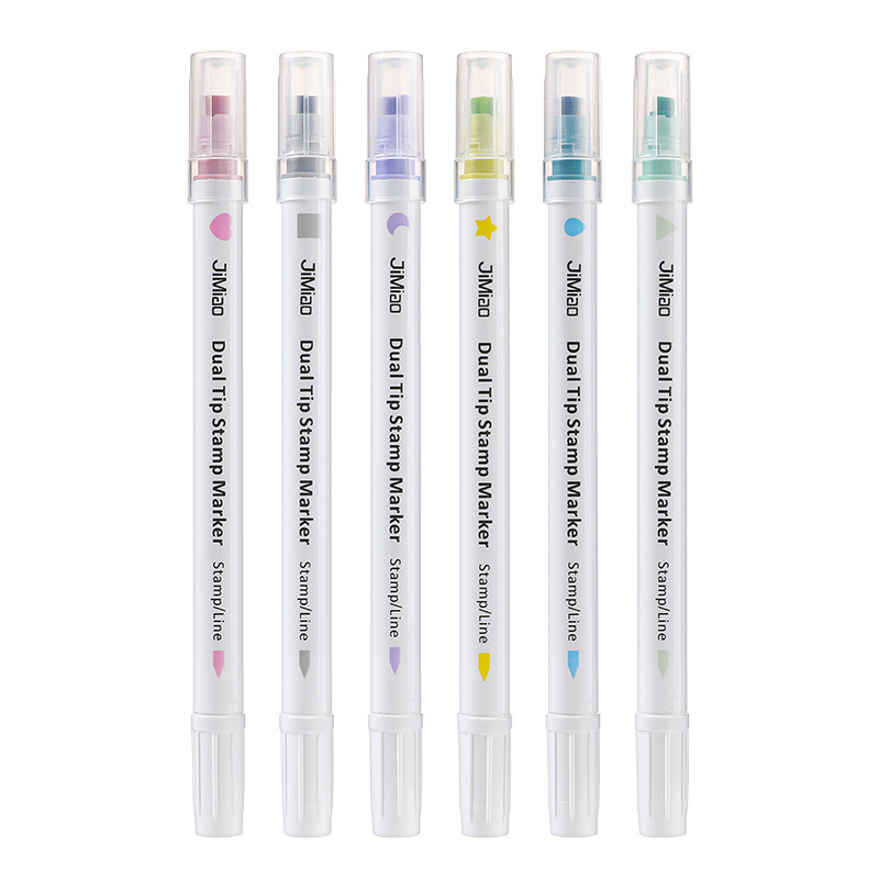 1/6pcs Dual Tips Stamp Marker Pen Set Color Line Highlighter Spot Liner for Drawing Paint Art Office School F7277