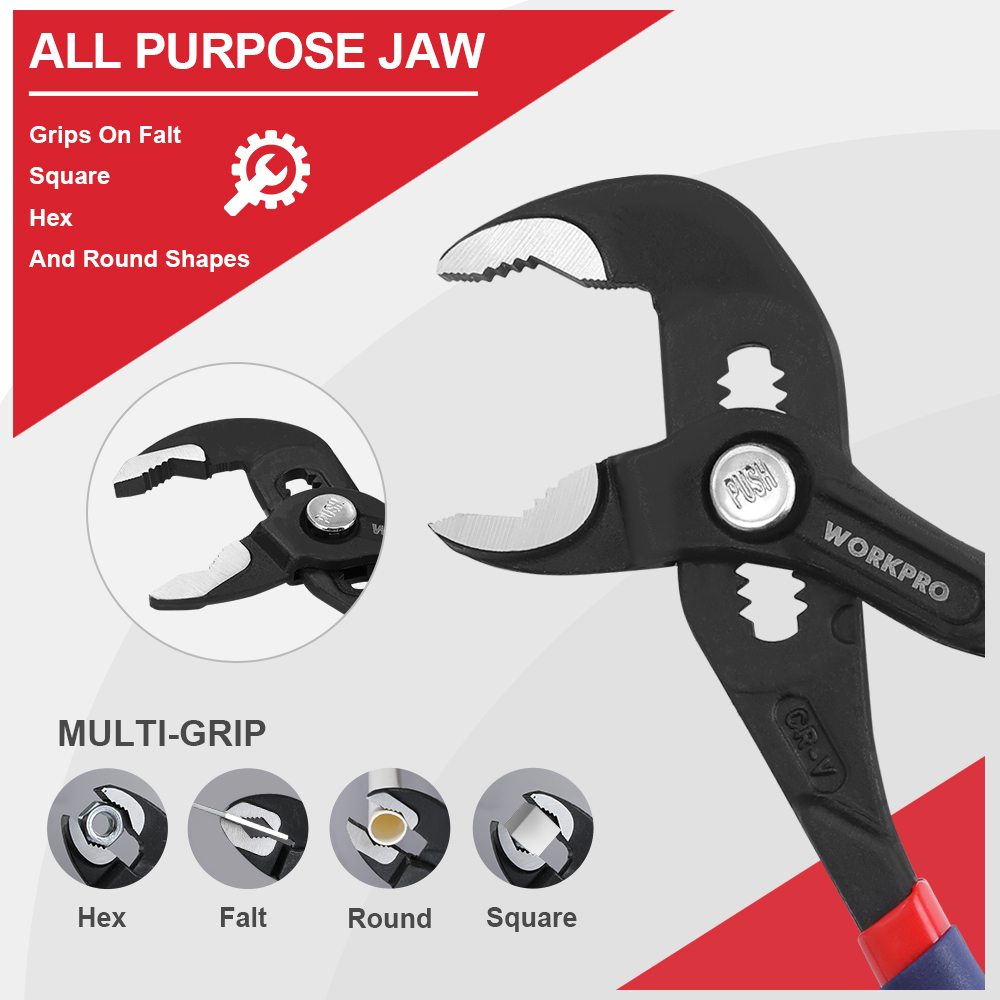 Workpro 2pc vattenpumpstång 7 " & 10 " justerbar snabbjustering böjd käft spårfog tång halkfritt komforthandtag