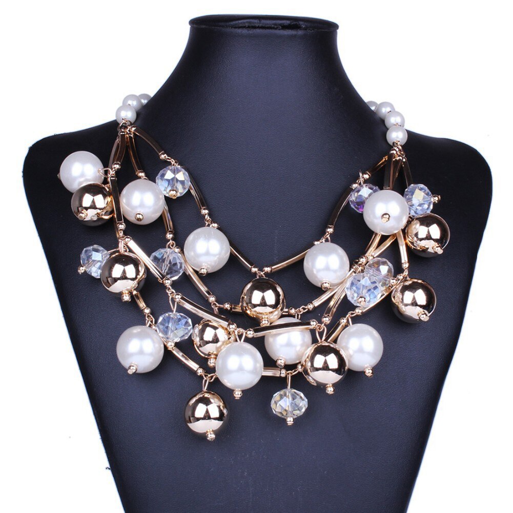 Collar multicapa de perla de imitación cadena multicapa para mujer, accesorios de ropa llamativa, color blanco y negro
