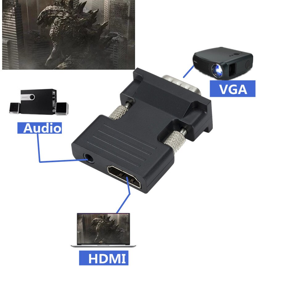 Hdmi-Compatibel Vrouwelijke Naar Vga Male Converter 3.5Mm Audio Kabel Adapter 1080P Fhd Video-uitgang Voor Pc laptop Tv Monitor Projector