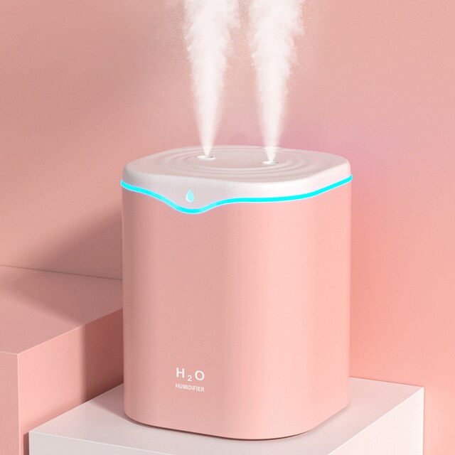 2200ml Double Nozzle Air Humidifier Essential Oil Aroma Diffuser With Coloful LED Aromatherapy Diffuser Ultrasonic Humidifiers: pink