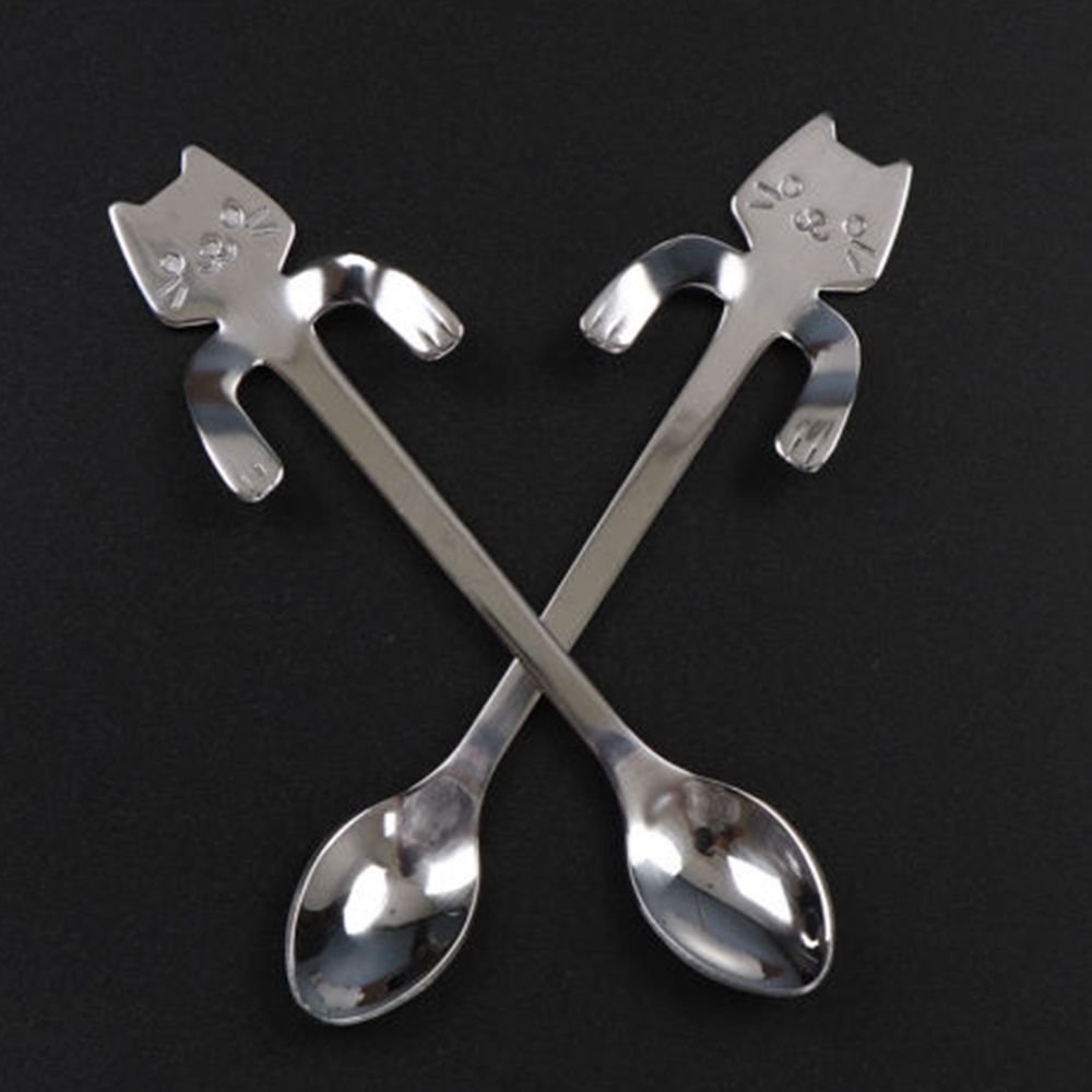 Cuchara con forma de gato, cuchara para té o café, taza colgante de acero inoxidable, cucharas de té, minicuchara largo lindo para gatito, cuchara agitadora para postre