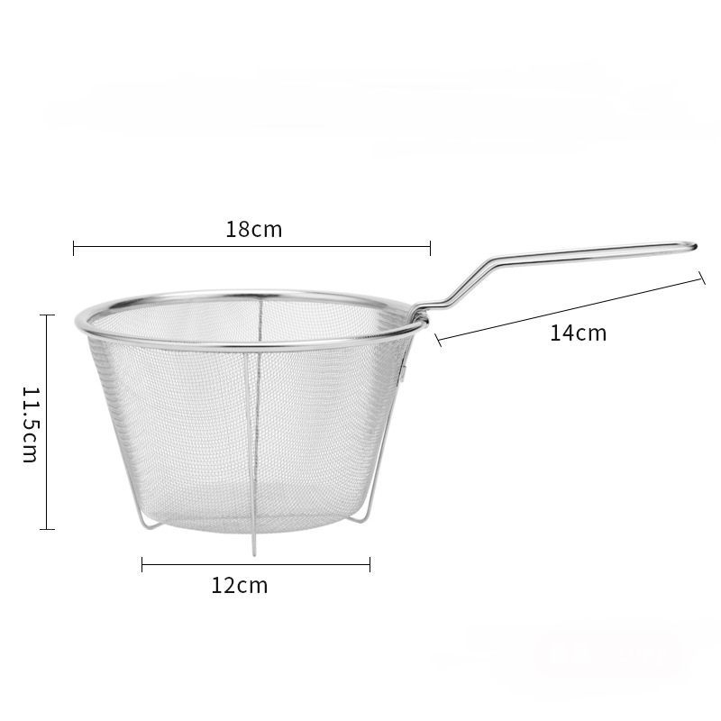Frying Cooking Tools Stainless Steel Folding Deep Fried Basket Frying Pan Filter Food Colander. Oil Leak. Cocoa Sieve MJ80303: 18cm