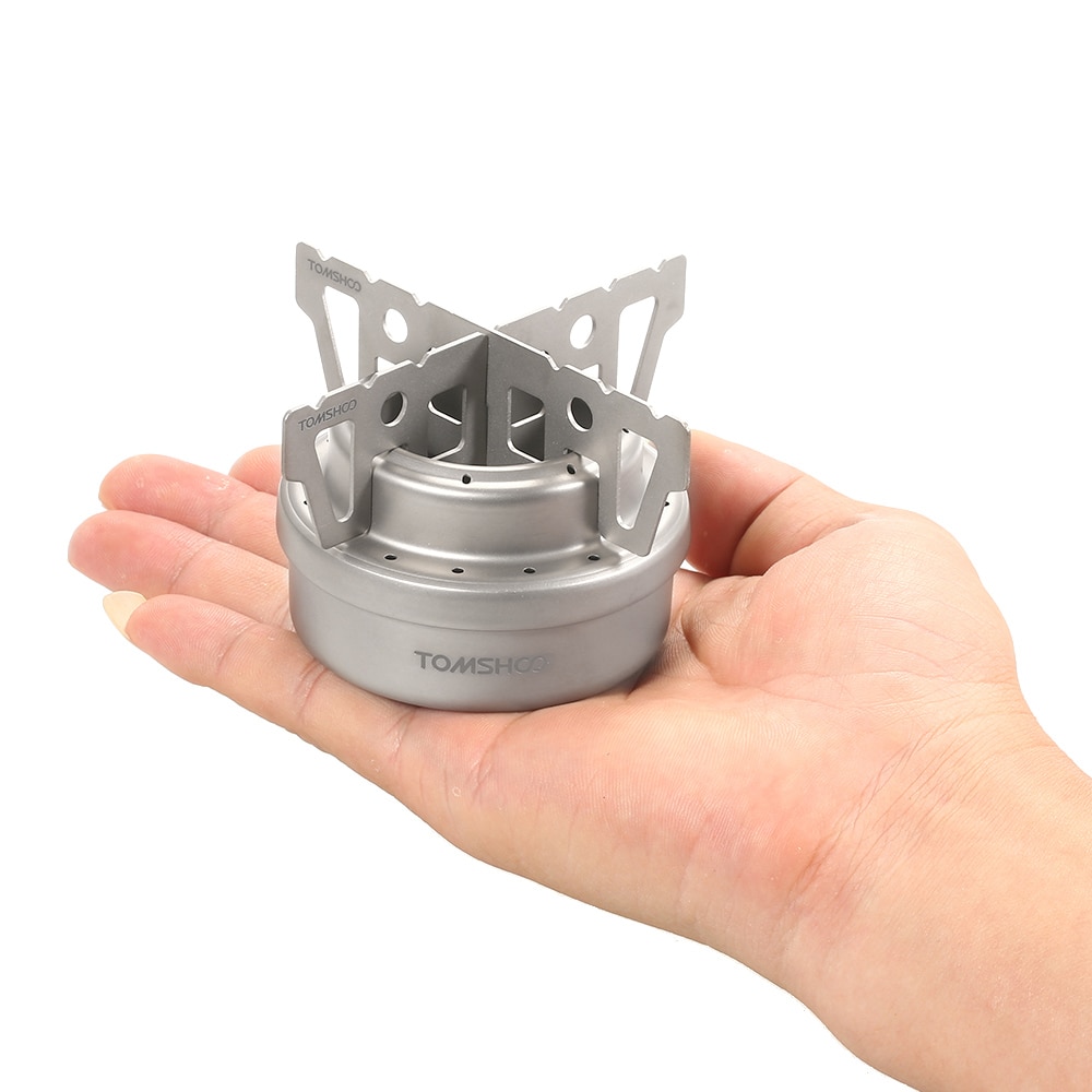 TOMSHOO Outdoor Titanium Alcohol Stove & Rack Combo Set Mini Ultralight Portable Liquid Alcohol Stove with Cross Stand Stove
