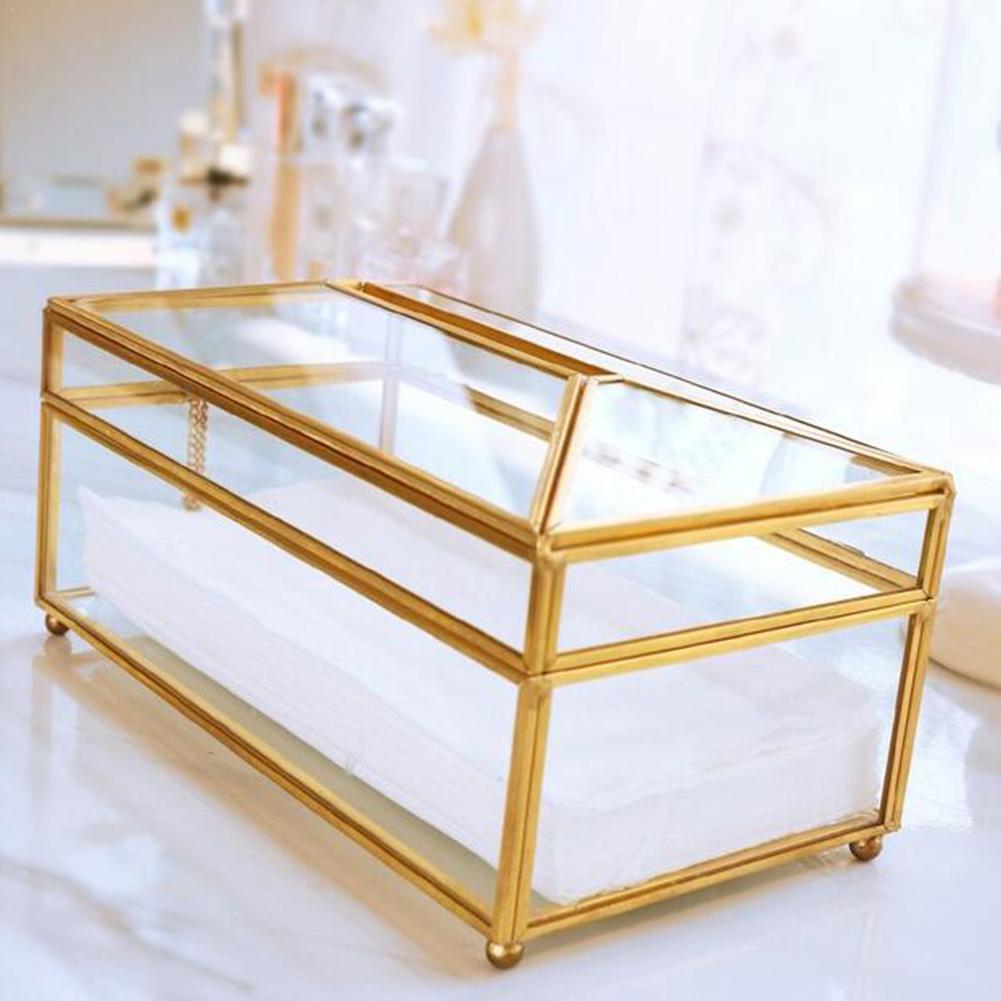 European Gold Glass Luxury Tissue Box Home Living Room Makeup Tissue Storage Box With Mirror Cover Napkin Holder Box