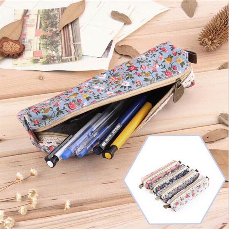 Mini Retro Flower Floral Lace Pencil Case, Pencil Bag School Supplies Cosmetic Makeup Bag Zipper Pouch Purse, Estojo Escolar