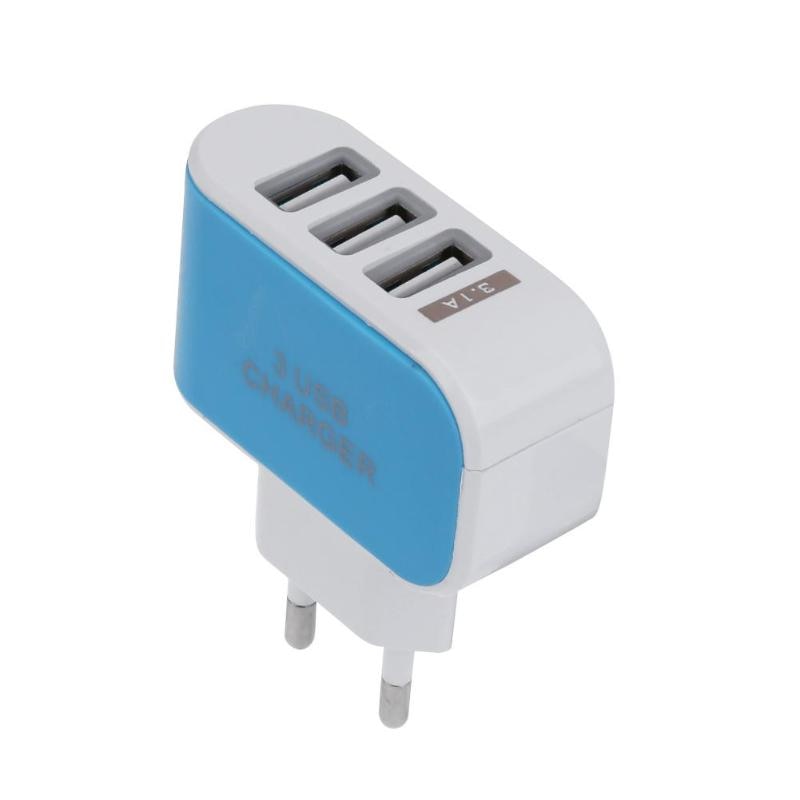 3 Poorten Led Usb Charger Eu Plug Adapters Stopcontact Mobiele Telefoon Multi-Hoofd Lader 2A Abs Multi-port Travel Charger Plug: Blauw