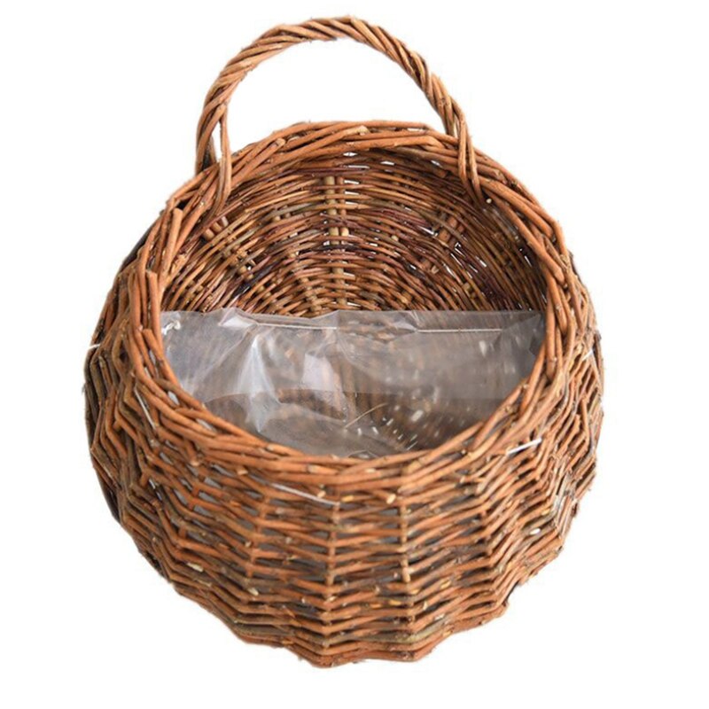 Handmade Rattan Hanging Basket Natural Wicker Hanging Storage Basket for Home Garden Wedding Wall Decoration: Brown