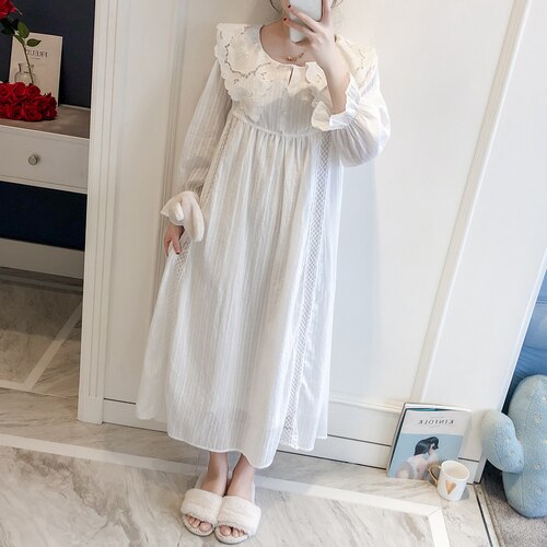 ¡Novedad de ! vestido de noche de encaje de algodón con cuello de princesa de corte para mujer, ropa de dormir medieval: Blanco