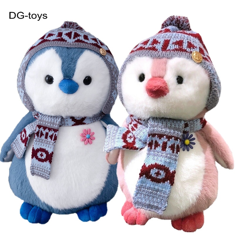 Schattige pluizige pinguïn knuffeldier, knuffeldier, sjaal, muts, aankleedpop, pinguïn, speelgoed voor kinderen, kerst
