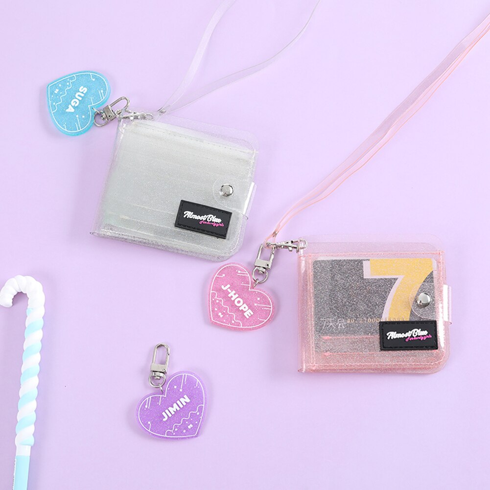 Cute Women Transparent PVC Clear Short Purse Pocket Girl Mini Glitter Halter Fold Wallet Card Holder ID Card Bag
