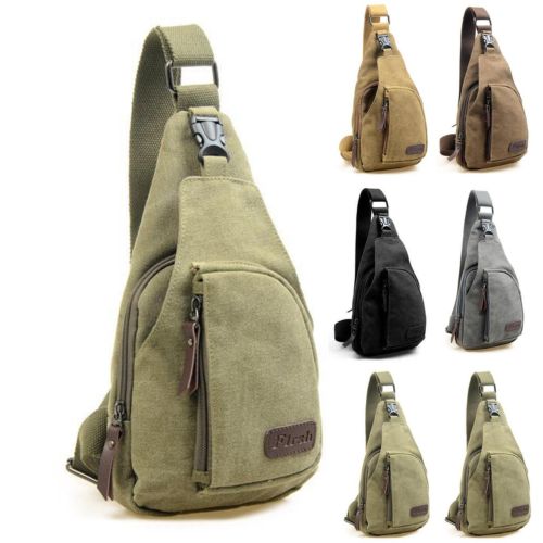 Wangscanis män vintage canvas läder ryggsäck axel sling bröst väska topp