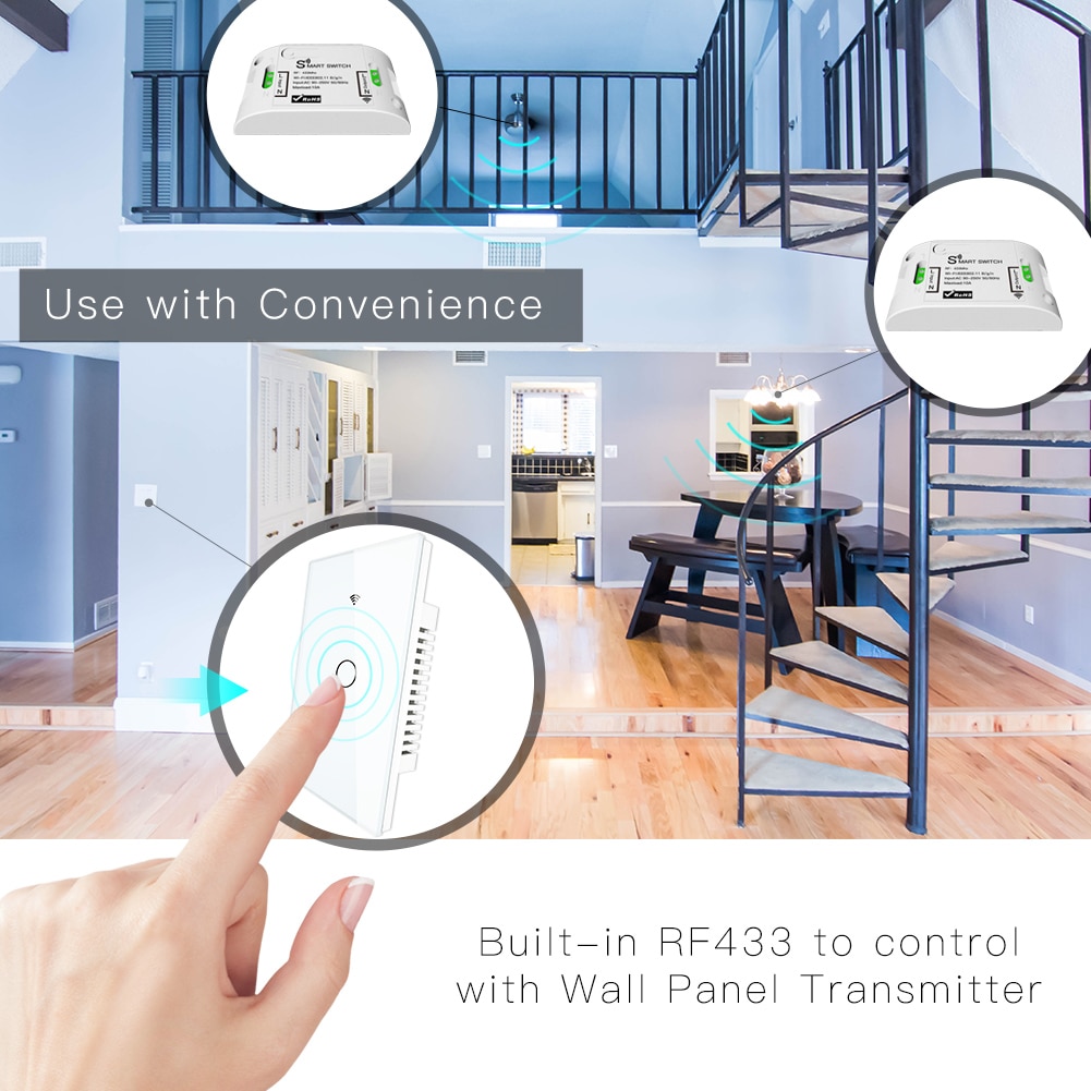 RF433 WiFi Smart Wall Touch Switch No Neutral Wire Needed Smart Single Wire Wall Switch Work with Alexa Google Home 170-250V