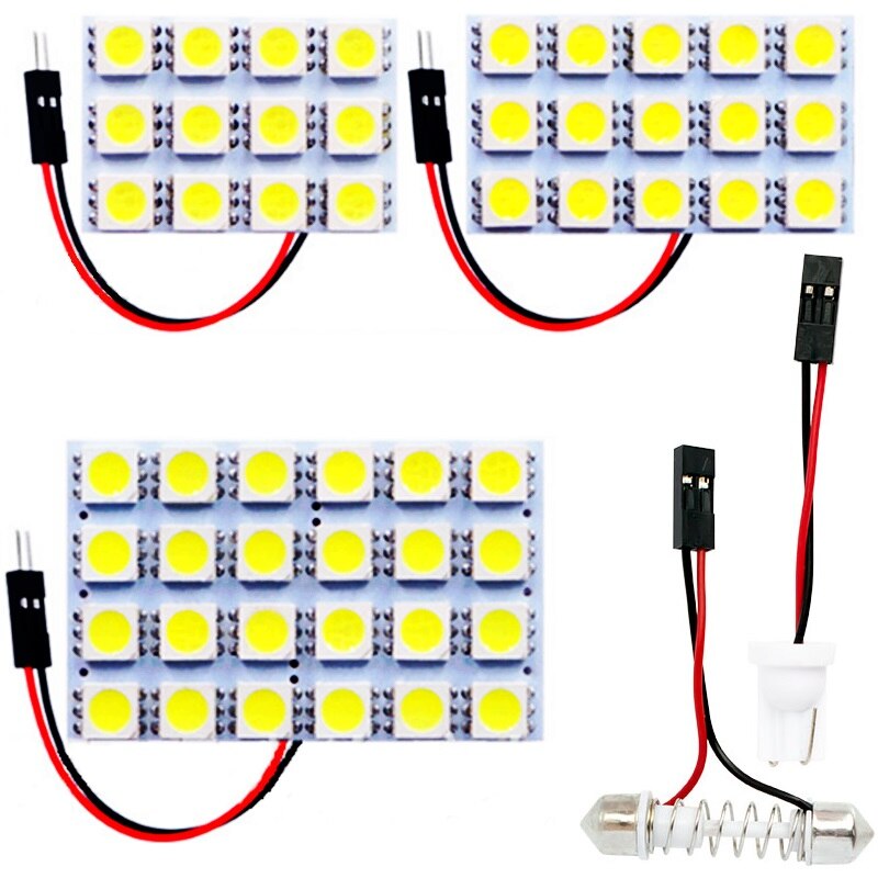 12 15 24 smd 5050 led auto panel lys læse kuppel pære bil interiør tag kortlampe med  t10 w5w c5w c10w festoon 2 adapter base