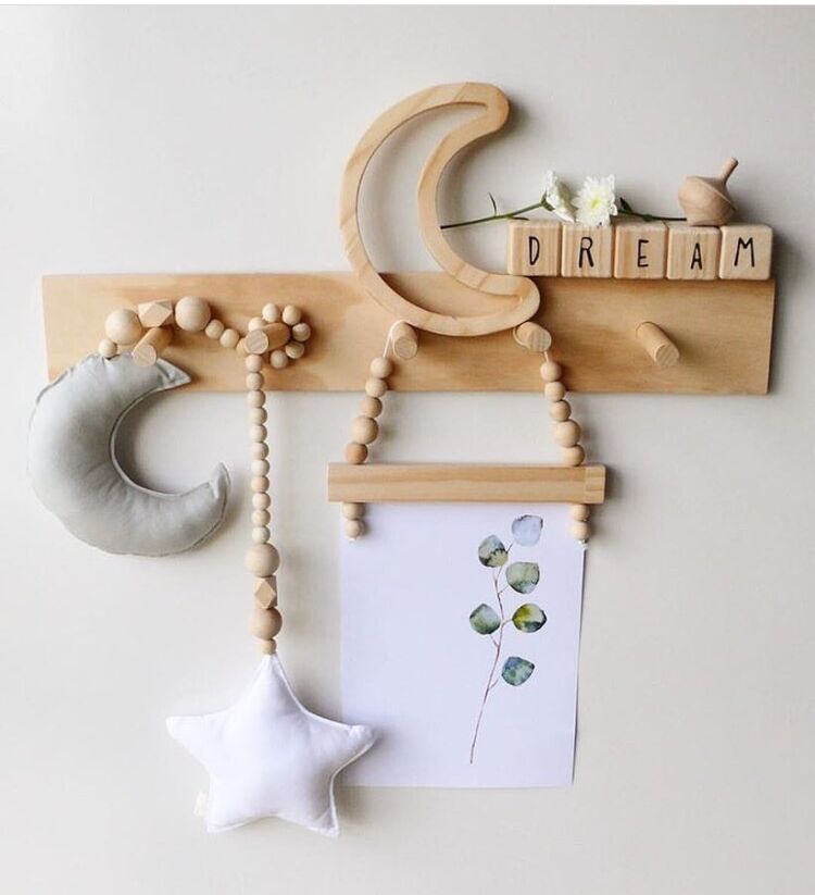 Ornamento nórdico de cuentas de madera para decoración de habitación de niños, doble luna, estrella, tienda de cuna para bebé, colgante, decoración de pared, accesorios de fotografía