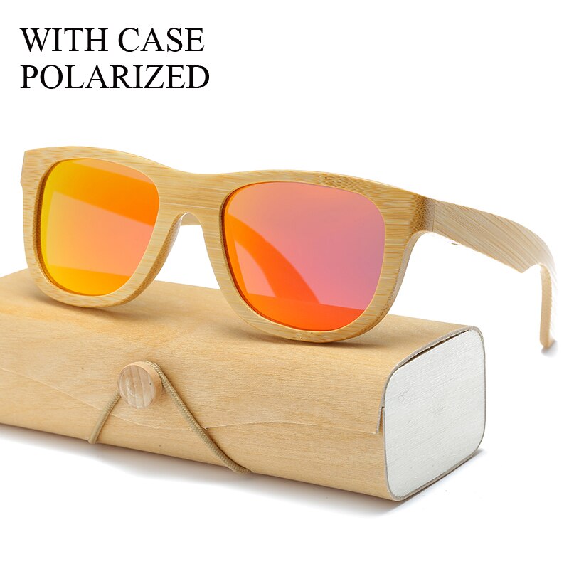 Gafas de sol polarizadas de madera de bambú cuadrado para hombre y mujer, gafas de sol Polaroid para hombre y mujer, gafas de sol retro hechas a mano de color rosa: 1501KP C27 CASE