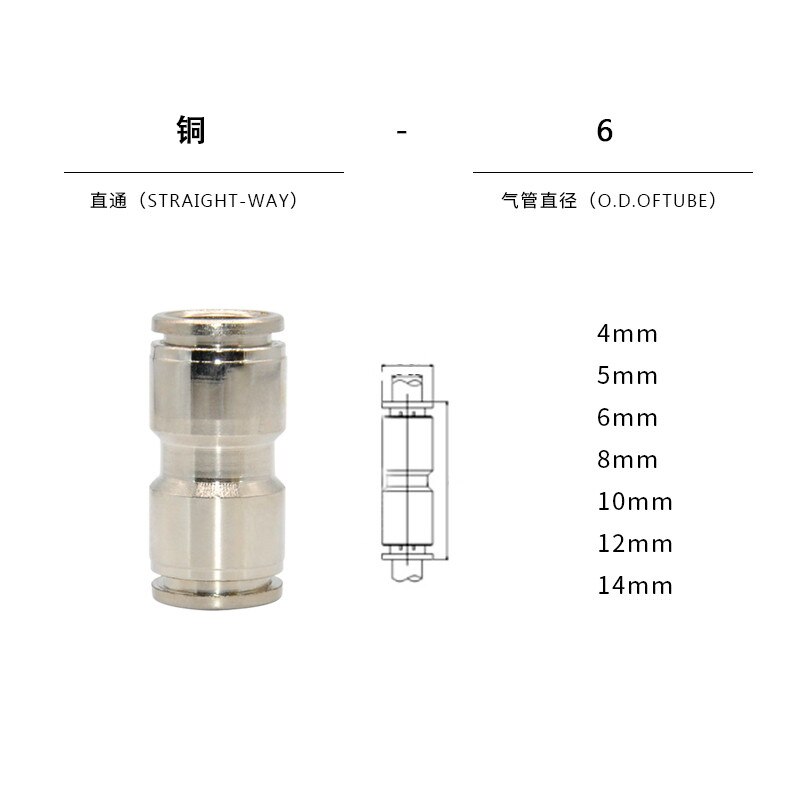 Air conditioning hose quick connector full copper quick plug straight way truck car self-locking high pressure connector 1pc